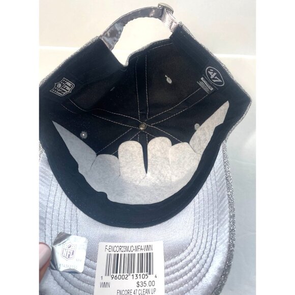 Las Vegas Raiders Womens 47 Clean Up Adjustable Silver Hat NWT Black Logo - Picture 9 of 11